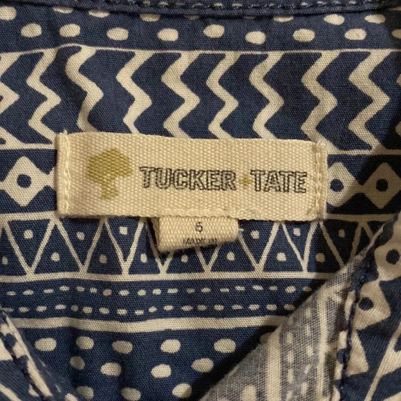 Tucker +Tate Boys Size 5 Blue White Geometric Print Short Sleeve Button Up Shirt - Picture 2 of 3